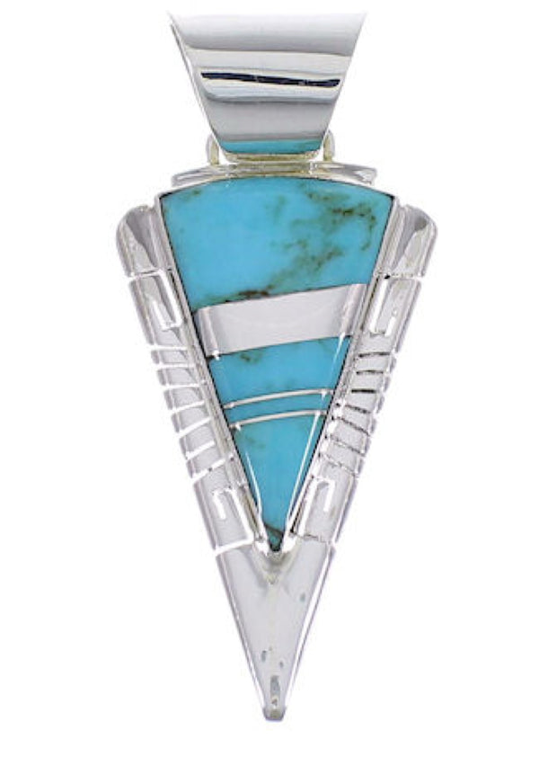 Sterling Silver Southwestern Turquoise Inlay Pendant EX28876
